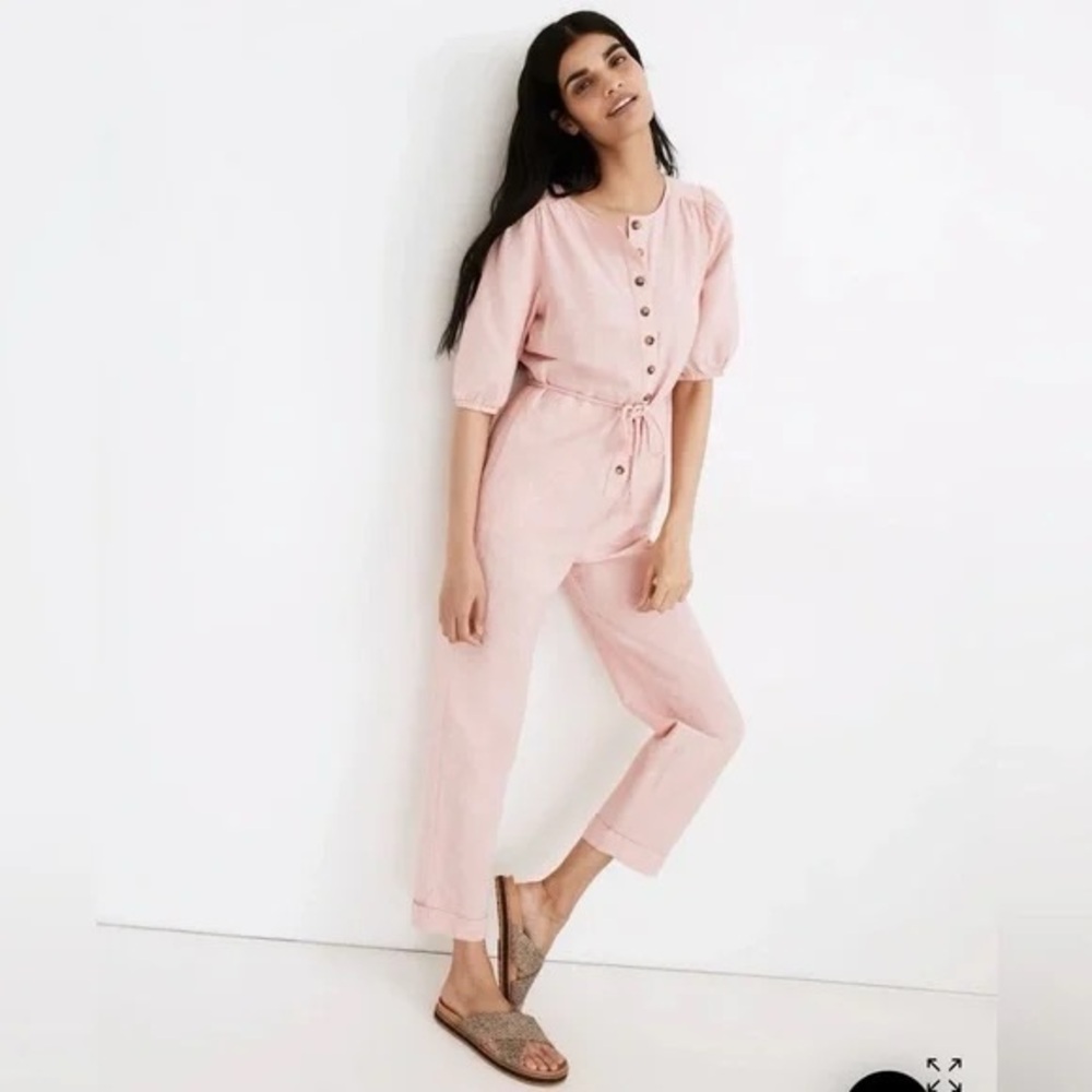 Madewell Linen-Blend Puff-Sleeve Tassel-Tie Jumpsuit, size XXS. - Picture 2 of 14